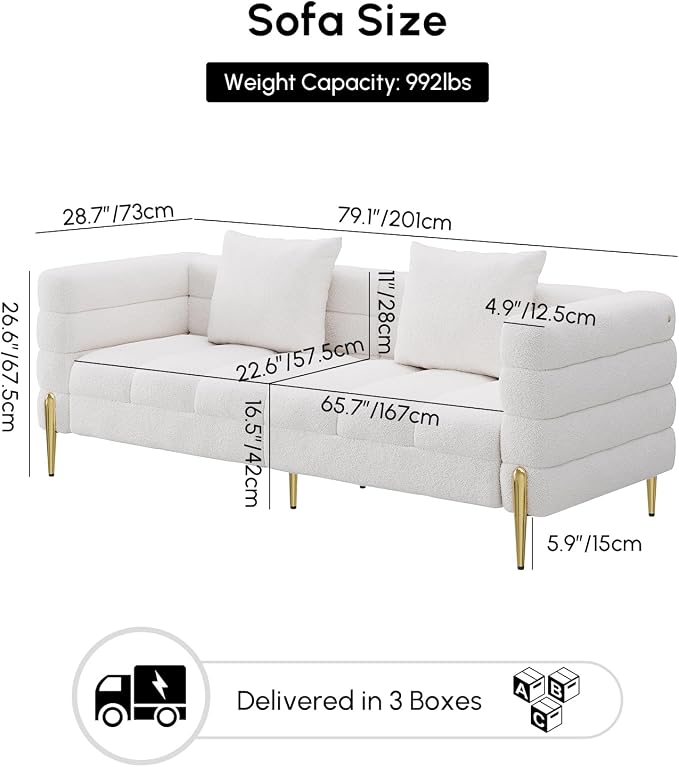homary 79" Modern Boucle Sofa Couch, Upholstered Luxury Sofa - Image 2
