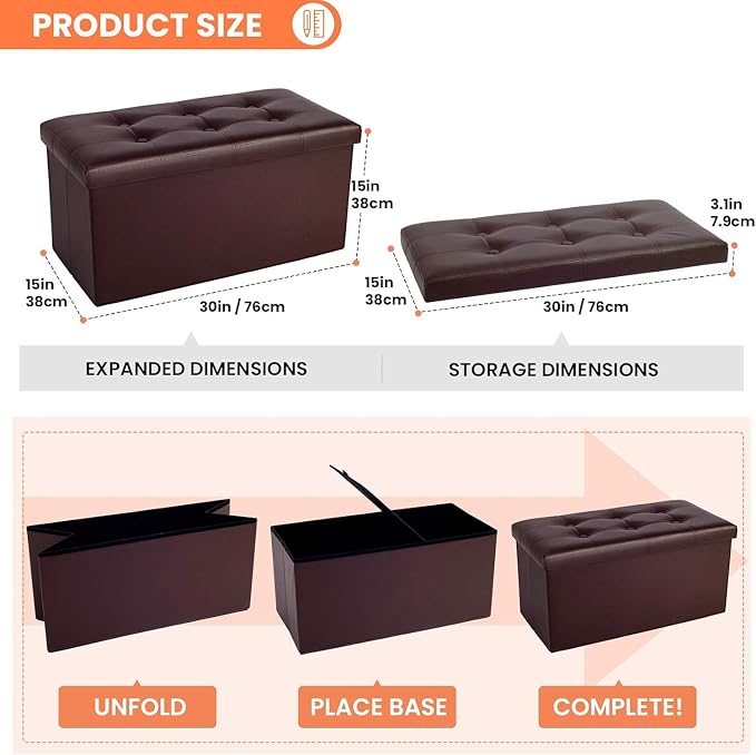 COSYLAND Ottoman Bench with Storage large-30x15x15in Folding Leather Ottoman - Image 3