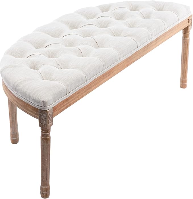 Kmax 55" Upholstered Bench Tufted Fabric Bench Vintage Semi-Circle Entryway - Image 3