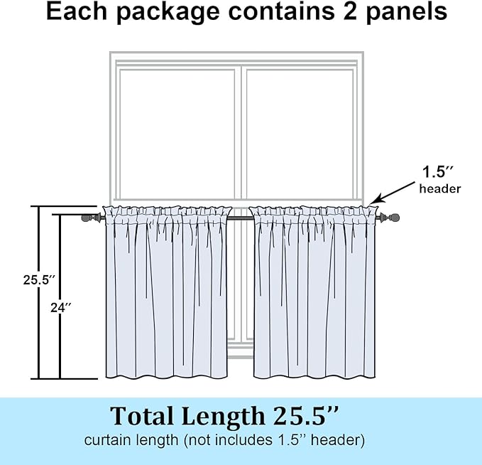 Simplebrand Sheer Gold Kitchen Curtains 24 Inch Length Tier Curtains 2 Panels - Image 2