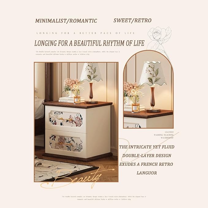 Vintage-Print New Chinese-Style Bedside Table, Office/Bedroom/Living Room - Image 5