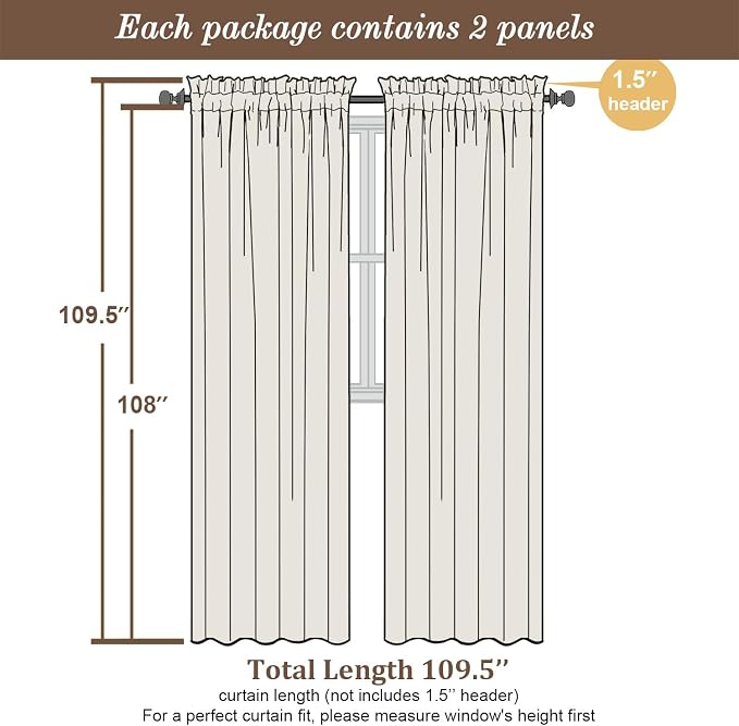 Chyhomenyc Extra Long White Semi Sheer Curtains 108 Inches Long 2 Panels Set - Image 5