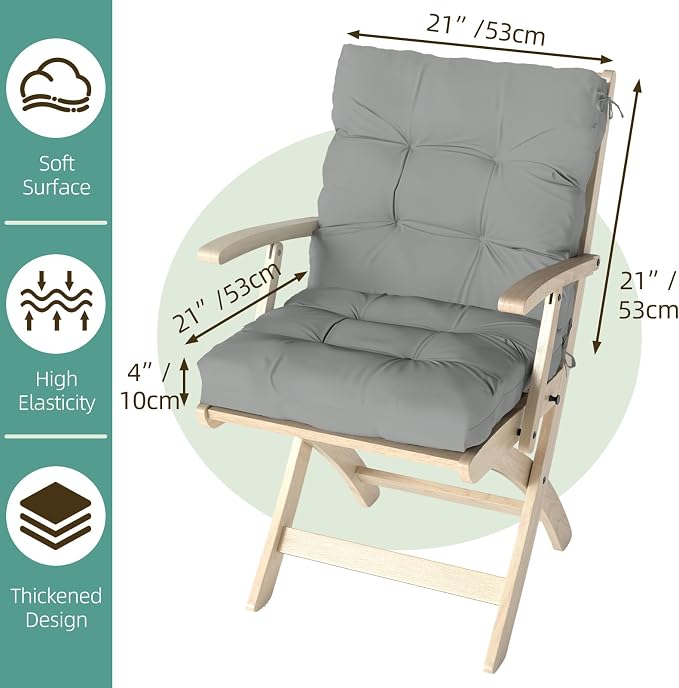 Outdoor Chair Cushion, High Back Soft Seat Pad - Image 9
