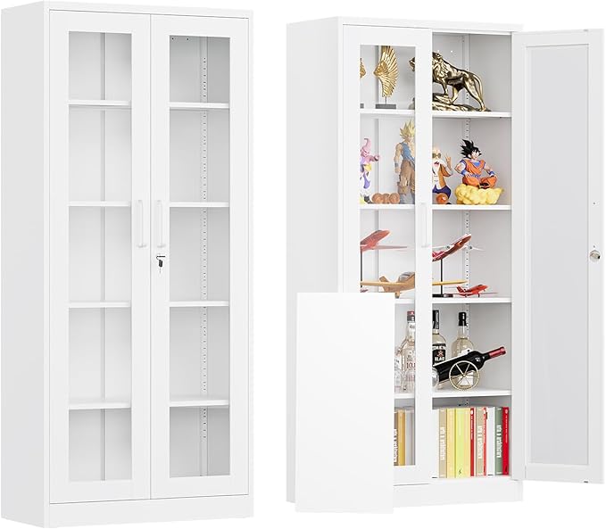 Locking Display Cabinet with Glass Door, 71”H Metal Curio Cabinets with by AFAIF