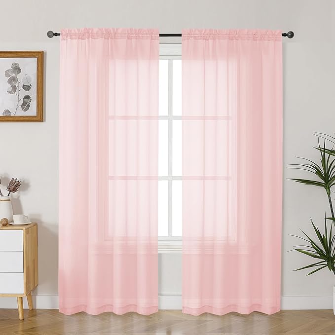 Gwine Blush Pink Sheer Curtains 72 Inches Long 2 Panels Set by Gwine