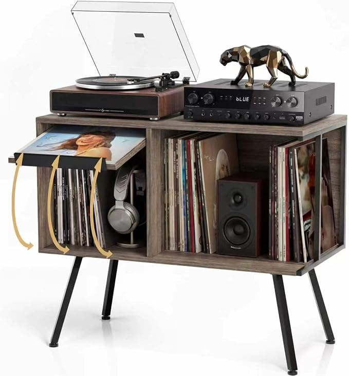 Faesun Flip Top Record Player Stand, Large Turntable Stand Holds up to 150+ by Faesun