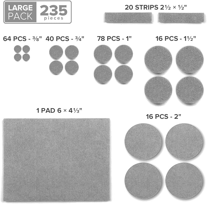 235 pcs Gray Felt Furniture Pads X-Protector! Huge Quantity of Furniture Pads - Image 5