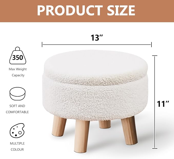 Wimarsbon Storage Ottoman, Modern Round Footrest - Image 3