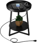 Gadroad Round End Table with Charging Station, USB Ports and Anti-Drop Fence by Gadroad