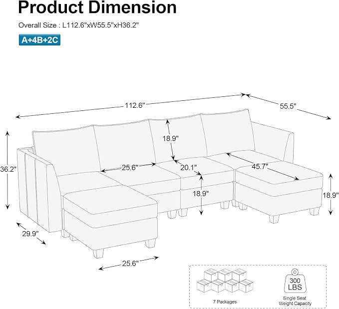 Belffin Modular Sectional Sofa U Shaped Couch - Image 2