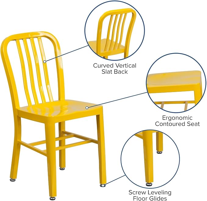 Flash Furniture Gael Commercial Grade 2 Pack Yellow Metal Indoor-Outdoor Chair - Image 6