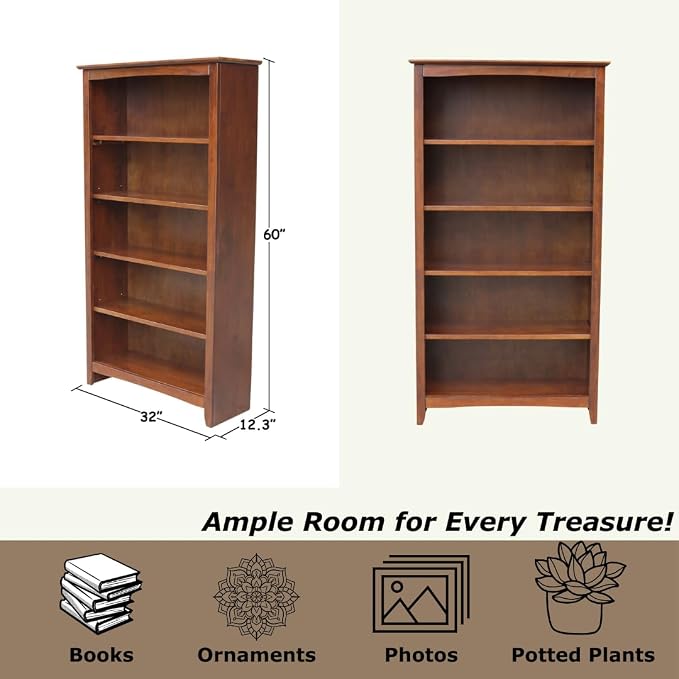 International Concepts, Solid Wood Bookcase 60" High, Adjustable Shelves - Image 2