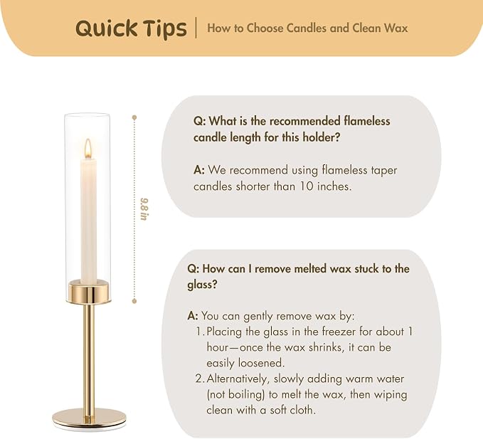 Gold Hurricane Candle Holders Set of 3, Tall Metal & Windproof Glass Taper - Image 8