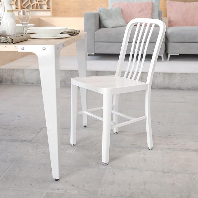 Flash Furniture Commercial Grade White Metal Indoor-Outdoor Chair - Image 2