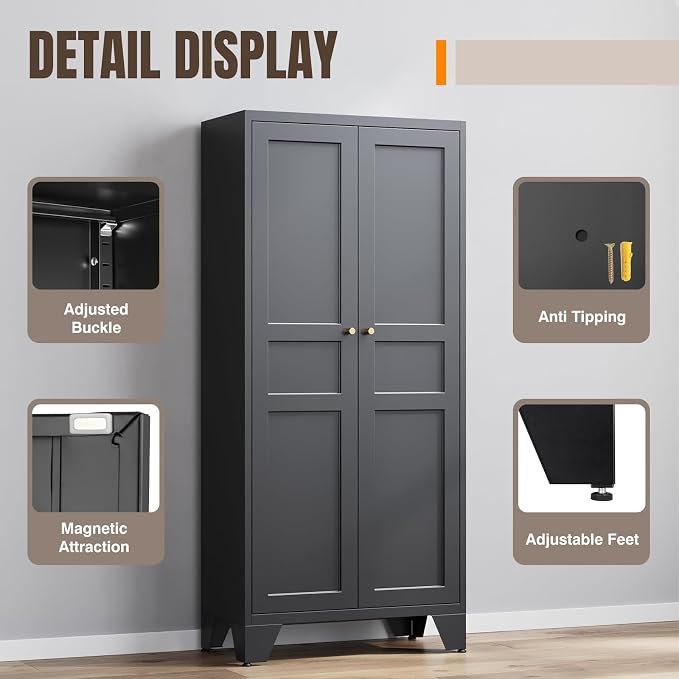 Yizosh Metal Pantry Cabinet, Tall Kitchen Pantry Storage Cabinet - Image 4
