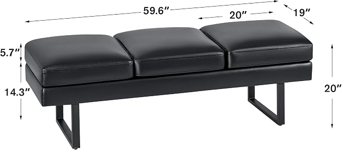 Furmax Waiting Room Chairs Faux Leather Office Guest Chair, 59.6 Inches - Image 3