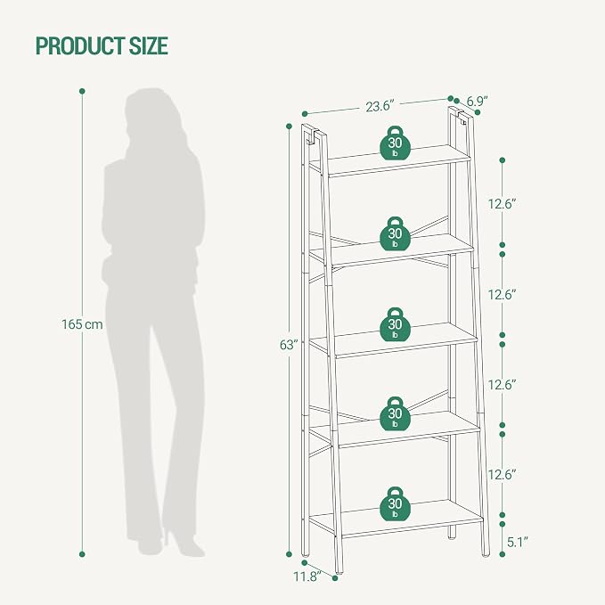 Hzuaneri Ladder Shelf, Bookshelf Bookcase, Freestanding Corner Storage Shelve - Image 2