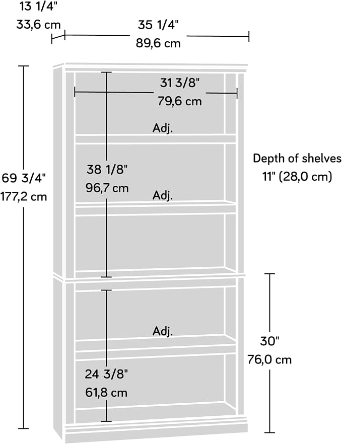 Sauder 5 Tier Book Shelf Wooden Bookcase Multipurpose Bookshelf - Image 3
