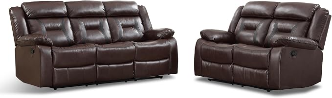 EBELLO Manual Recliner Sofa Set, Faux Leather Reclining Living Room Furniture - Image 7
