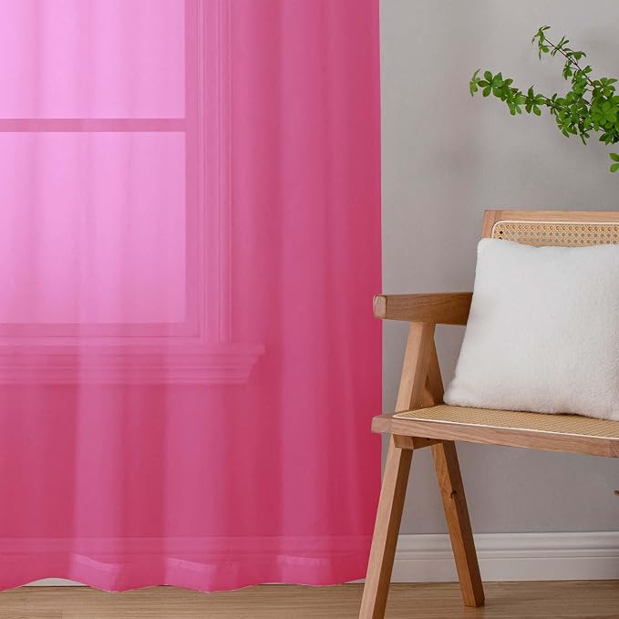 Hot Pink Sheer Curtains for Bedroom Living Room 54 Inch Length 2 Panels Set - Image 9