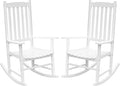 Flamaker Acacia Wood Patio Rocking Chair Set of 2, High Back and Widen Armrest by Flamaker