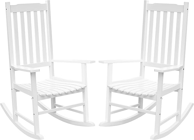 Flamaker Acacia Wood Patio Rocking Chair Set of 2, High Back and Widen Armrest by Flamaker