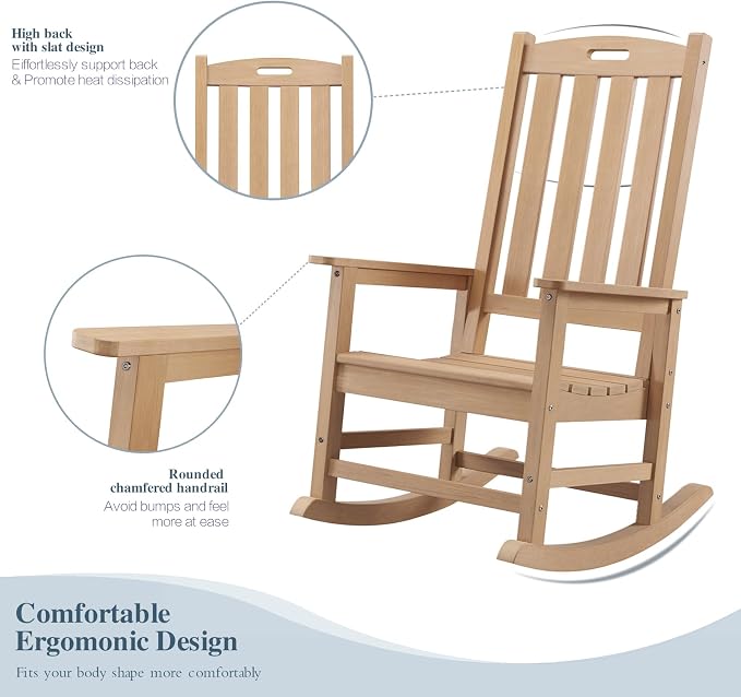 Psilvam Oversized Outdoor Rocking Chair Set of 2, Porch Rocker - Image 4