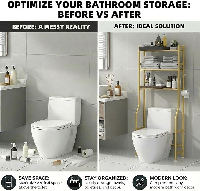GloTika 3-Tier Over Toilet Storage - 150lb Total Capacity Metal Bathroom - Image 7