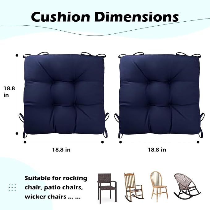 Set of 2 Outdoor Indoor Rocking Chair Cushion Square Wicker Seat Cushion - Image 6