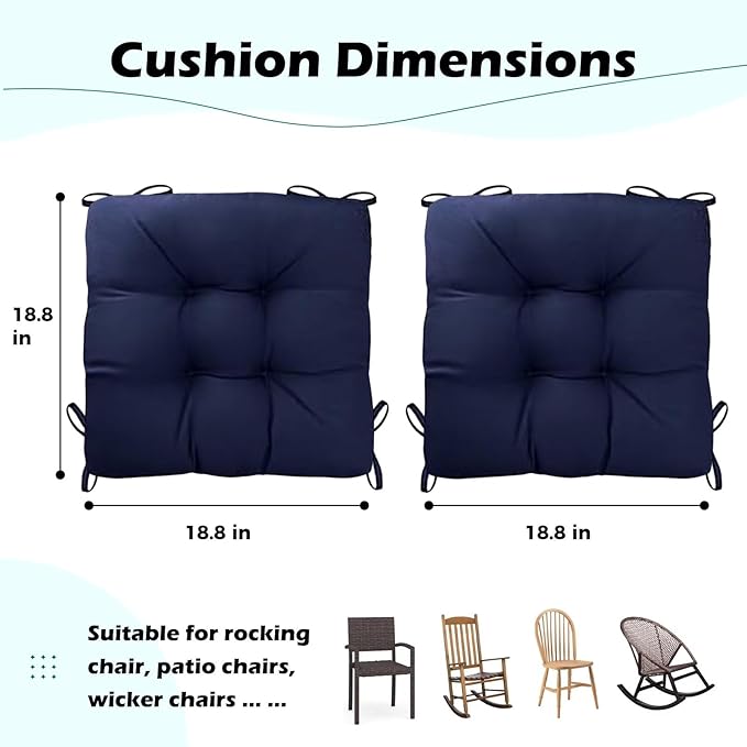 Set of 2 Outdoor Indoor Rocking Chair Cushion Square Wicker Seat Cushion - Image 6