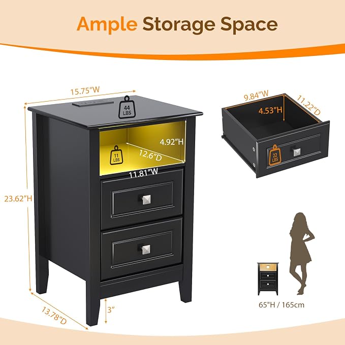 Bonnlo Black Nightstand Set of 2 - Image 2