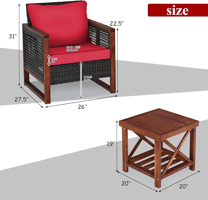 Tangkula 3 Pieces Patio Wicker Furniture Set, Rattan Outdoor Sofa Set - Image 5