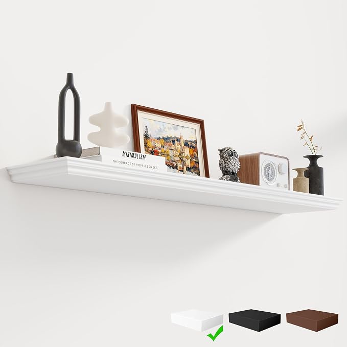 Fun Memories Floating Shelves 48 Inch Long, 9.3 Inch Deep Classic Crown Molding by FunMemories