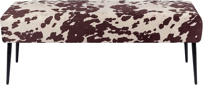 DUHOME Velvet Bench Ottoman, Upholstered Bedroom Benches Cow Print End of Bed - Image 6