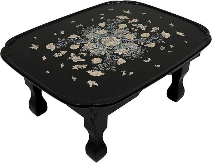 February Mountain Mother of Pearl Folding Table Handmade Bedroom Table by FebruaryMountain