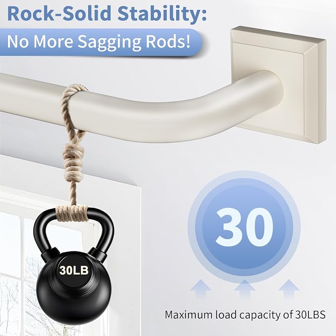 Beige White Curtain Rods for Windows 66-152Inch Heavy Duty Wrap Around Blackout - Image 5