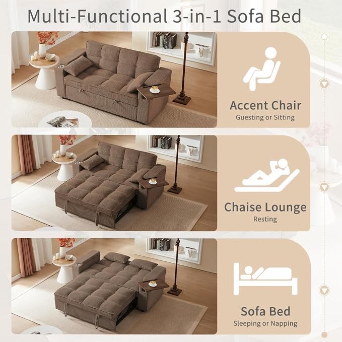 oaaktu Large Size Convertible Sleeper Sofa Bed, Polka dot Velvet Pull Out Futon - Image 4