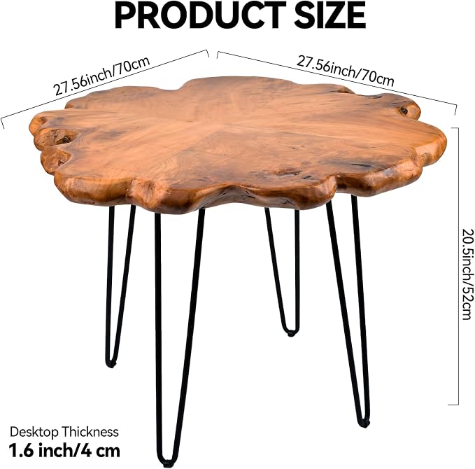 27.5 Inch Live Edge Side Table, Wood Small End Table - Image 2