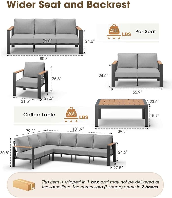 Aluminum Outdoor Patio Furniture 3 Seats, All-Weather Outdoor Patio Sofa - Image 3