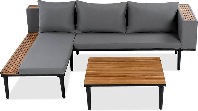 VilroCaz Luxury Outdoor Patio Furniture Set, L-Shaped Acacia Wood Sectional Sofa - Image 9