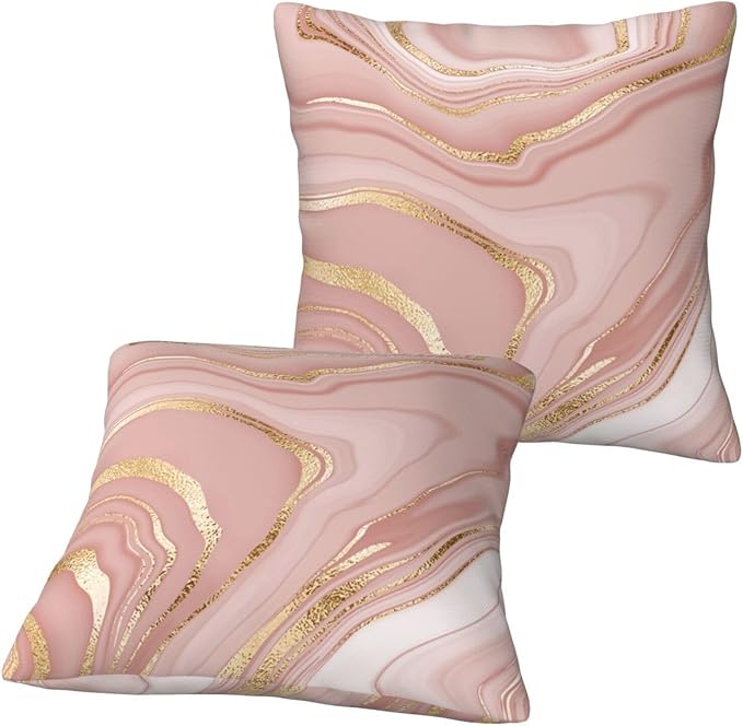 Pink and Gold Marble Throw Pillow Covers 18x18 Inch Set of 2, Abstract Art - Image 6