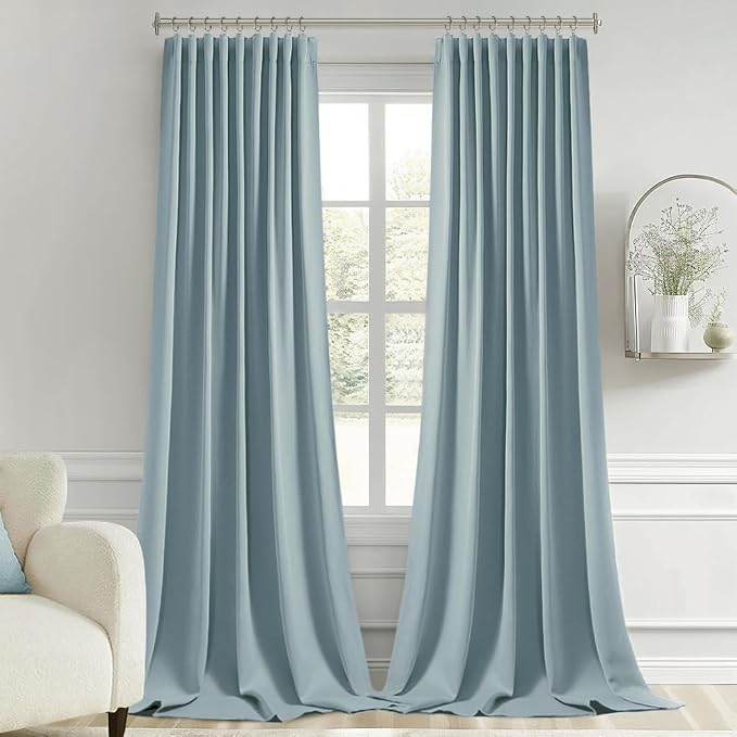 MIULEE Slate Blue Back Tab Blackout Curtains 120 Inch Long 2 Panels Set - Image 9