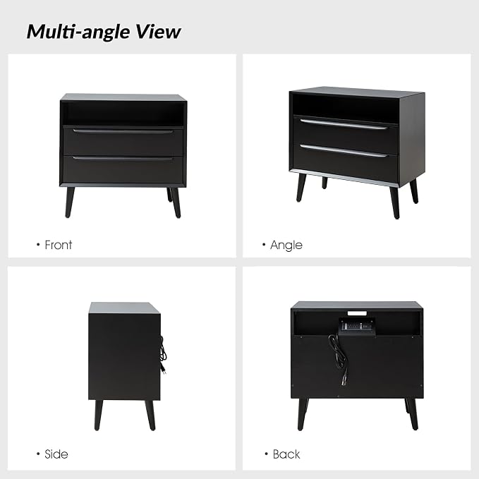 HULALA HOME End Table with Charging Station, Mid-Century Modern 2 Drawer and - Image 8