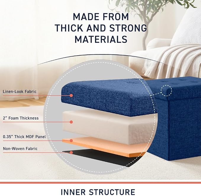 Ornavo Home 2 Pack 15 Inch Folding Storage Ottoman - Image 4