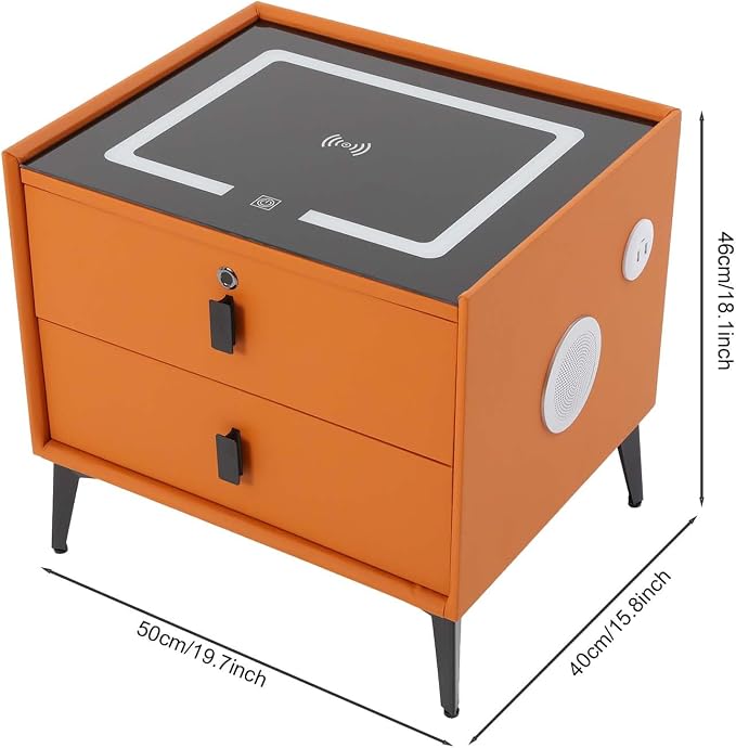 Smart Nightstand w/Fingerprint Lock Drawers, Smart Bedside Table w/USB Charging - Image 3