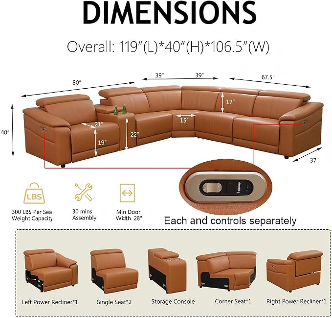 Power Recliner Sofa Set, Reclining Sectional Sofa Couch - Image 2