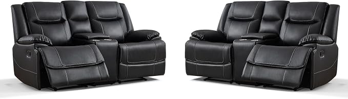 ANJ Geniune Leather Manual Loveseat Recliner Sofa Set of 2 - Image 9