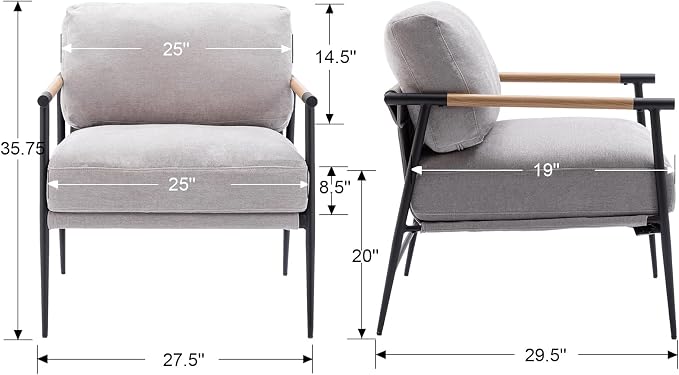 Ya-Home Mid-Century Accent Chair, Soft Armchair Chenille Fabric Lounge Chair - Image 2
