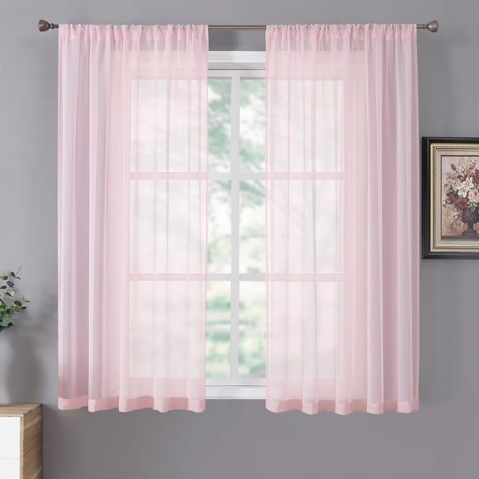 Tollpiz Short Sheer Curtains Linen Textured Bedroom Curtain Sheers Light by Tollpiz