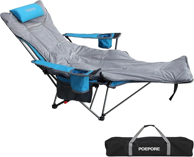 Reclining Camping Chair with Removable Footrest Lounge Chair with Headrest by POEPORE__LOOKGOODFEELGOOD